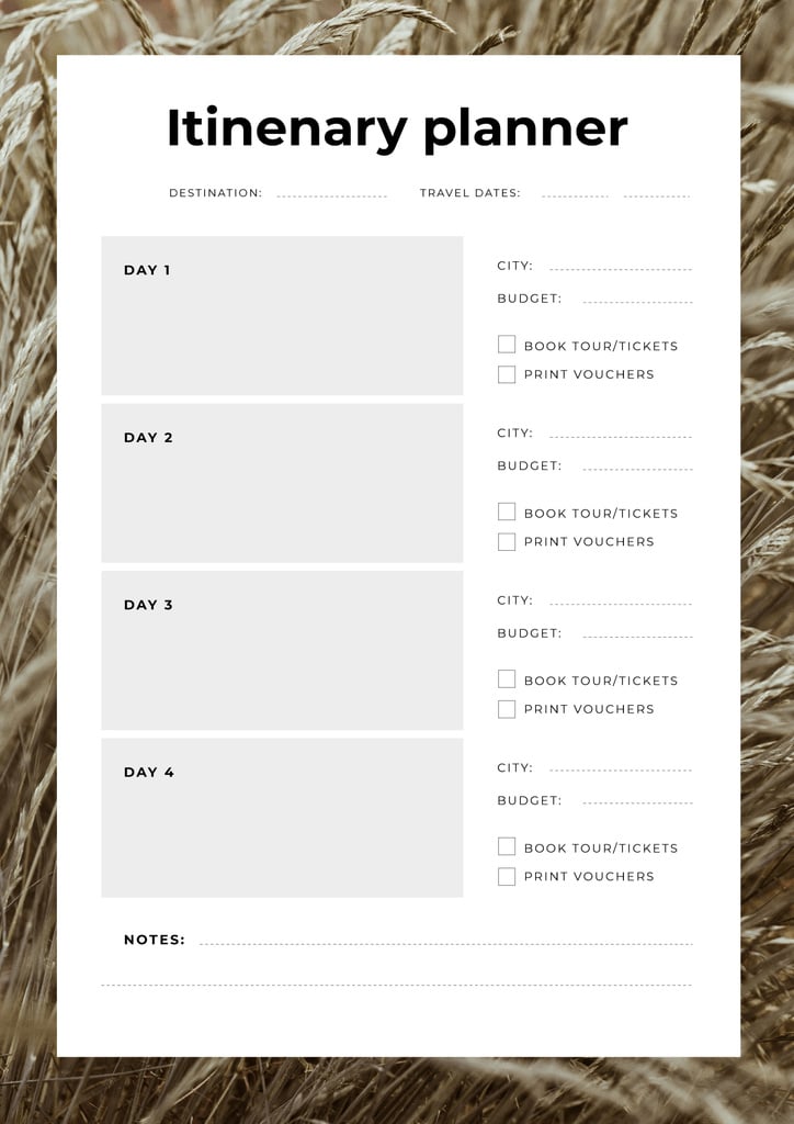 Itinerary Planner in Wheat Frame Schedule Planner – шаблон для дизайну