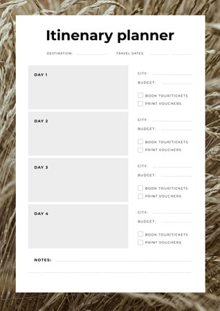 Itinerary Planner in Wheat Frame Schedule Planner Design Template