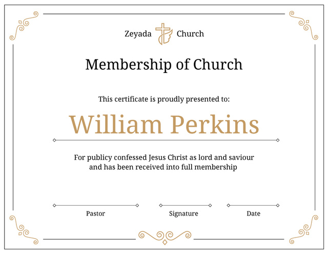 Modèle de visuel Church Membership confirmation in golden - Certificate