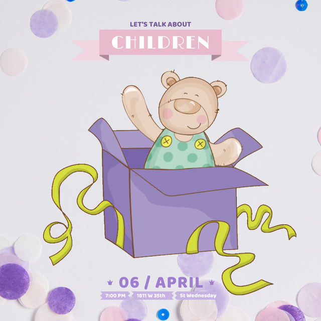 Designvorlage Teddy bear in Gift box für Animated Post