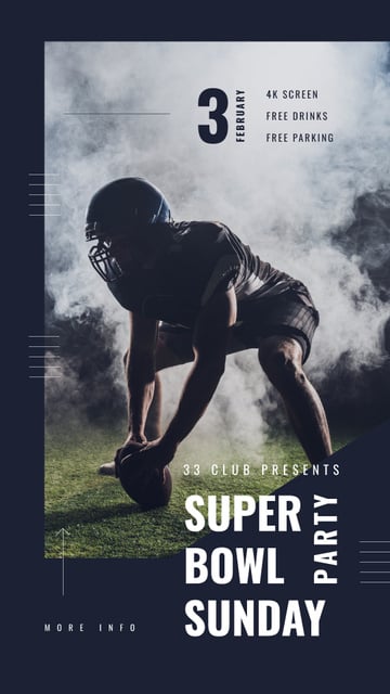 Designvorlage Super Bowl Party Invitation with American football player für Instagram Story