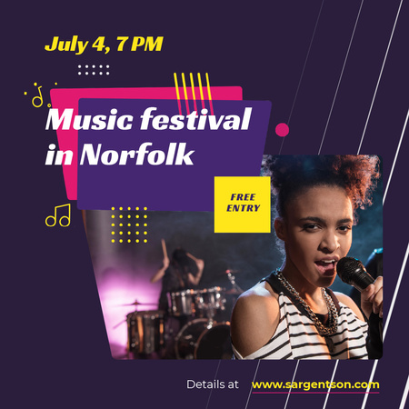 Festival Announcement with Woman Singing by Microphone Animated Post Design Template