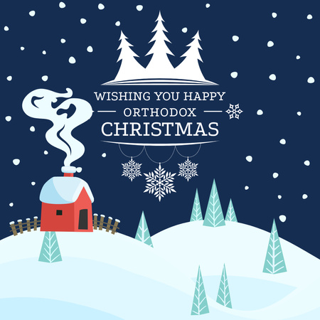 Kış orman ile Ortodoks Noel tebrik Instagram AD Tasarım Şablonu