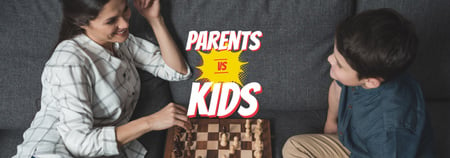 Мати і син грають у шахи Tumblr – шаблон для дизайну