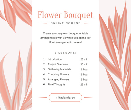 Ontwerpsjabloon van Facebook van Florist Courses Promotion Pink leaves Frame