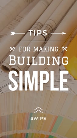 Designvorlage Building Tips blueprints on table für Instagram Story