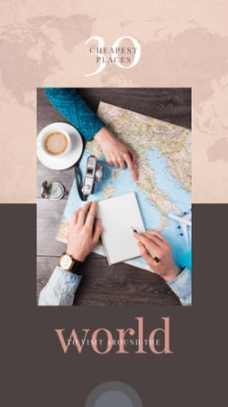 Designvorlage Choosing destination on a map für Instagram Story