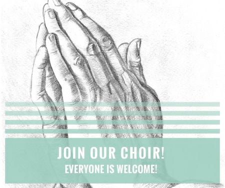 Invitation to Religious Choir with Hands Folded in Prayer Large Rectangle Design Template