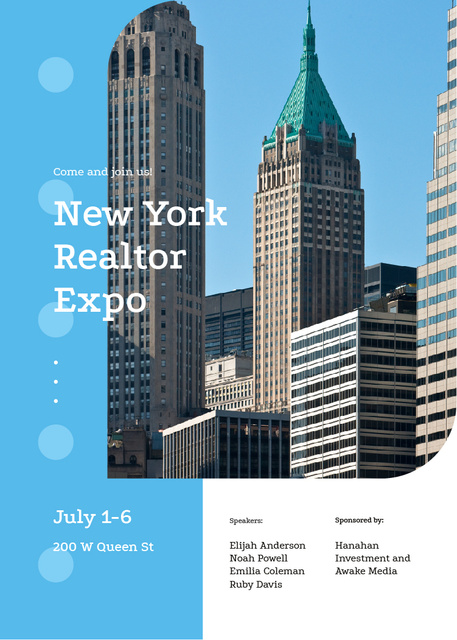 Realtors Exhibition Announcement with Cityscape Invitation Design Template