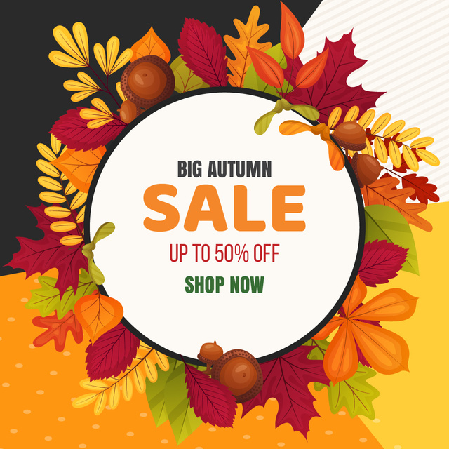 Sale Offer in Autumn leaves frame Animated Post Design Template