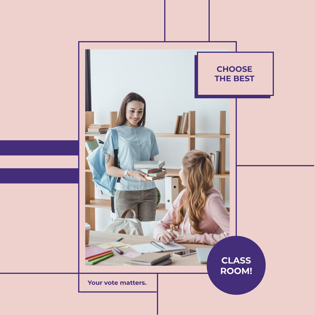 Plantilla de diseño de Students Studying in Classroom in Pink Instagram AD 