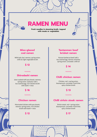 Ramen restaurant noodles Menu tervezősablon