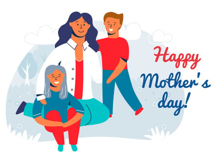 Happy mother with kids on Mother's Day Card Tasarım Şablonu