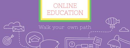 Online Education ad Man by Computer Facebook cover Modelo de Design