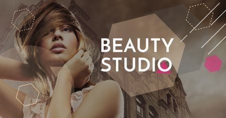 Ontwerpsjabloon van Facebook AD van Beauty Studio promotion with Attractive Woman