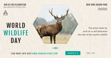 Ontwerpsjabloon van Facebook AD van World wildlife day with Deer in Forest