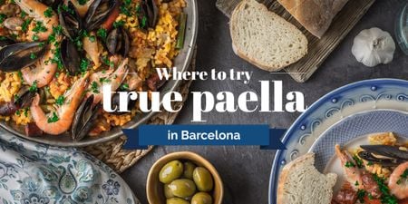 Spanish paella Dish on Table Image Πρότυπο σχεδίασης