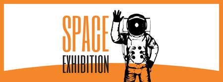 Plantilla de diseño de Space Exhibition Astronaut Sketch in Orange Facebook cover 