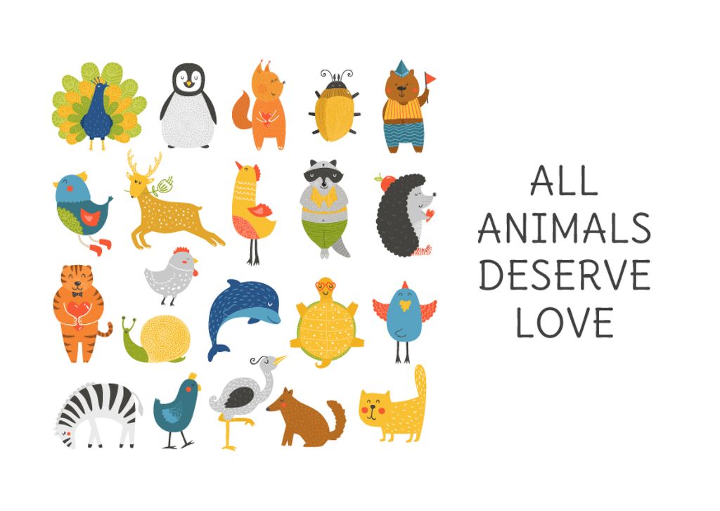 Ontwerpsjabloon van Card van Animal Rights Concept Animals Icon