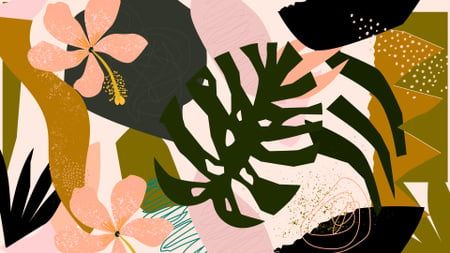 Platilla de diseño Tropical Plants and flowers pattern Zoom Background