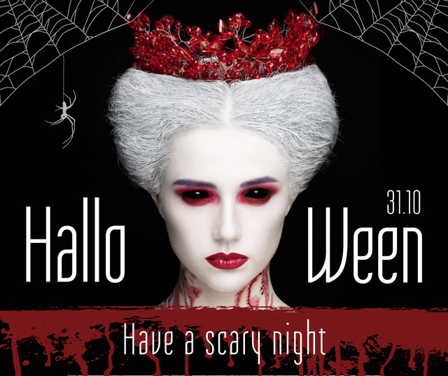 Plantilla de diseño de Halloween greeting with scary Woman Facebook 