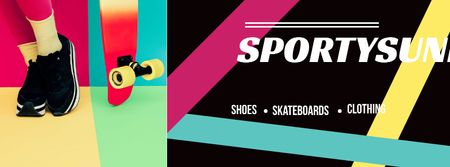 Sports Equipment Ad with Girl by Bright Skateboard Facebook cover Design Template