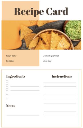 Nachos with Guacamole Dip Recipe Card Design Template