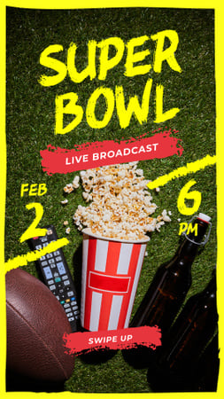 Super Bowl Match Broadcast Rugby Ball with Snacks Instagram Story Design Template