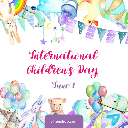 Kids toys and decoration on Children's Day Instagram Design Template