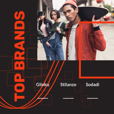 Fashion Brands store Ad with Young Skaters Animated Post Modelo de Design