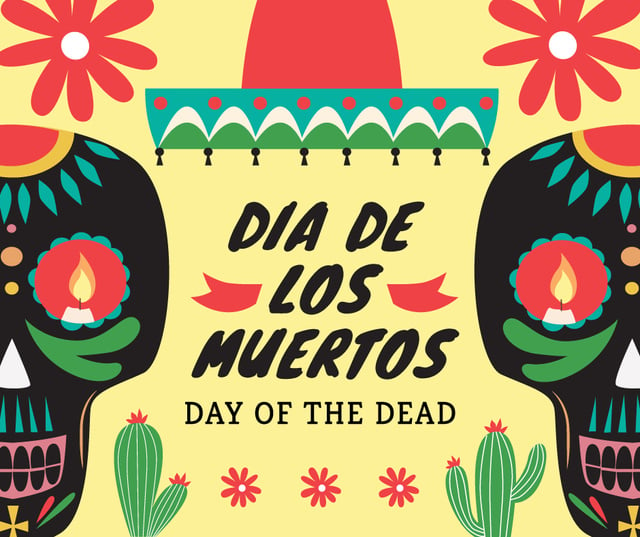 Dia de Los Muertos greeting skulls Facebook tervezősablon