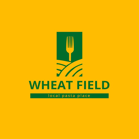 Pasta Restaurant Ad with Fork on Wheat Field Logo Design Template