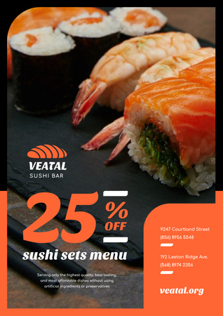 Japanese Restaurant Offer with Fresh Sushi Poster Modelo de Design