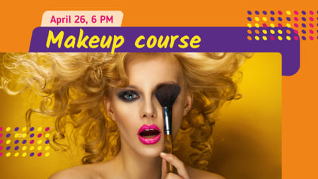 Makeup Course Ad Attractive Woman holding Brush FB event cover – шаблон для дизайна