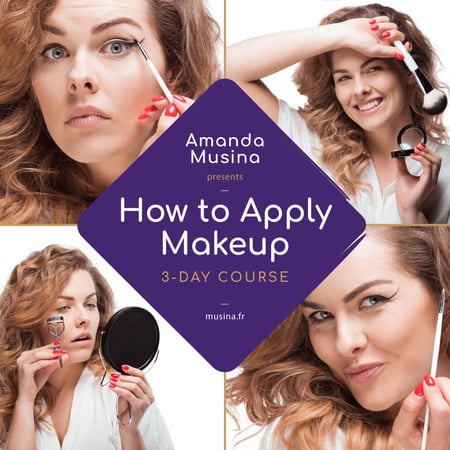 Ontwerpsjabloon van Instagram van Beauty Courses Beautician Applying Makeup