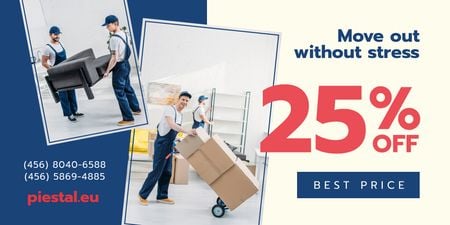 Moving Services Ad with Furniture Movers in Uniform Twitter Design Template