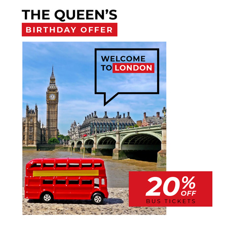 Plantilla de diseño de Queen's Birthday London Tour Offer Animated Post 
