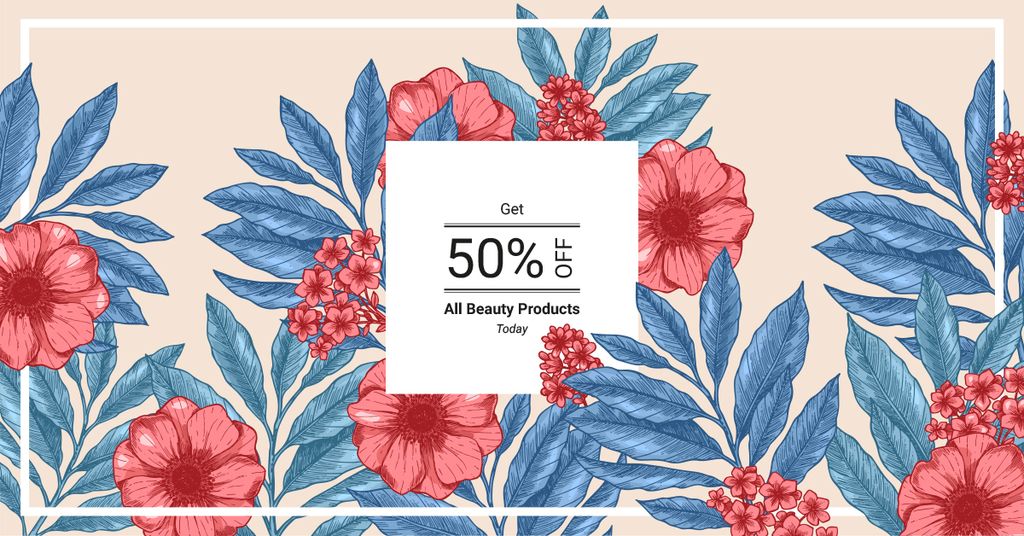 Modèle de visuel Beauty Products Offer Line Frame with Flowers - Facebook AD