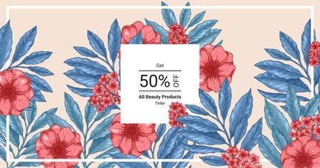 Beauty Products Offer Line Frame with Flowers Facebook AD Design Template