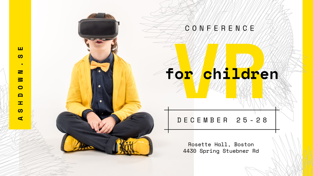 Tech Conference Kid in VR Glasses FB event cover Design Template
