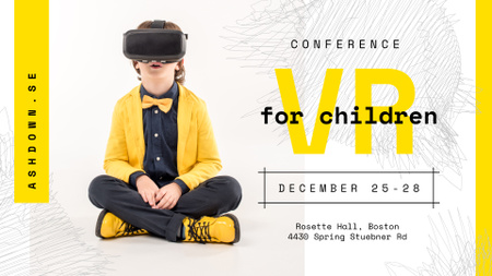 Tech Conference Kid in VR Glasses FB event cover – шаблон для дизайну