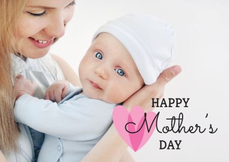 Mother's Day Greeting with Mom holding Child Card Design Template