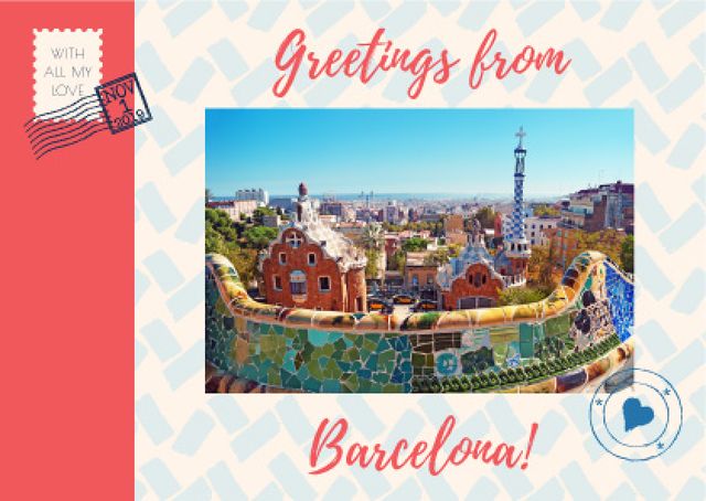 Barcelona Tour Offer with City View Postcard Design Template