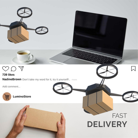 Ontwerpsjabloon van Animated Post van e-commerce aanbieding met drone delivery