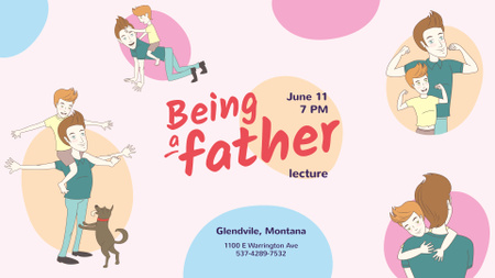 Parenthood Lecture announcement Son Having Fun with Father FB event cover Modelo de Design