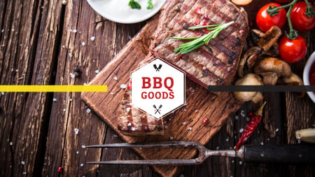 Ontwerpsjabloon van Youtube van BBQ Party Invitation with Grilled Steak