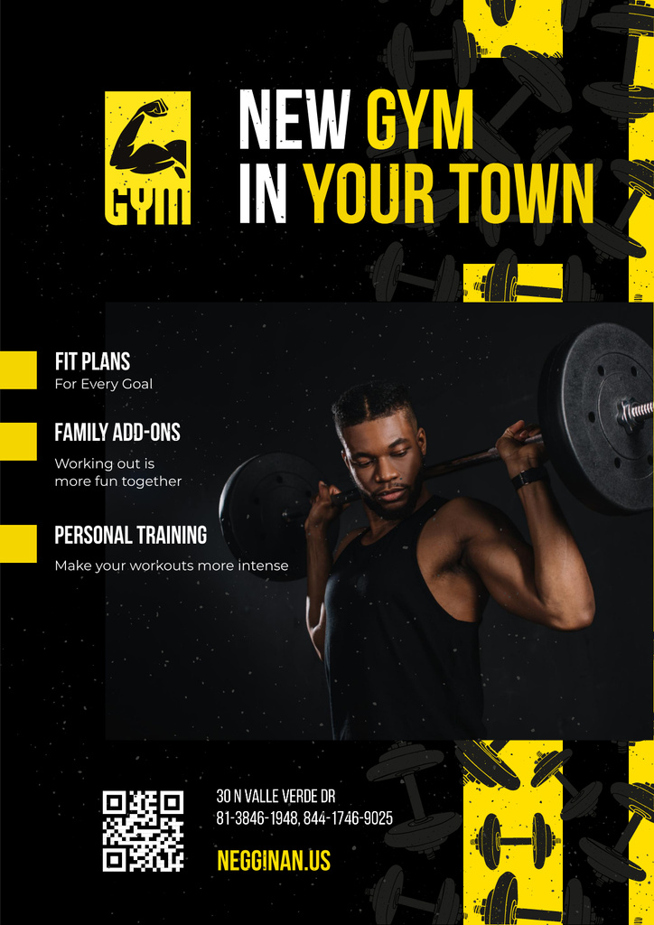 Gym Promotion with Man Lifting Barbell Poster Modelo de Design