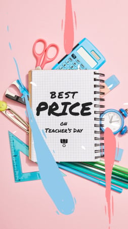 Teacher's Day Sale Offer with Stationery Frame Instagram Video Story Modelo de Design