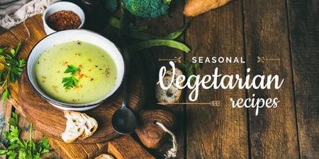 Green soup on wooden desk seasonal vegetarian recipes Image Design Template