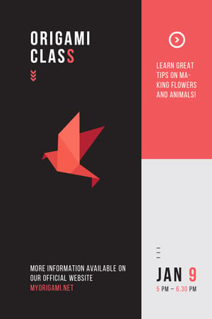 Origami Classes Invitation Paper Bird in Red Tumblr Design Template